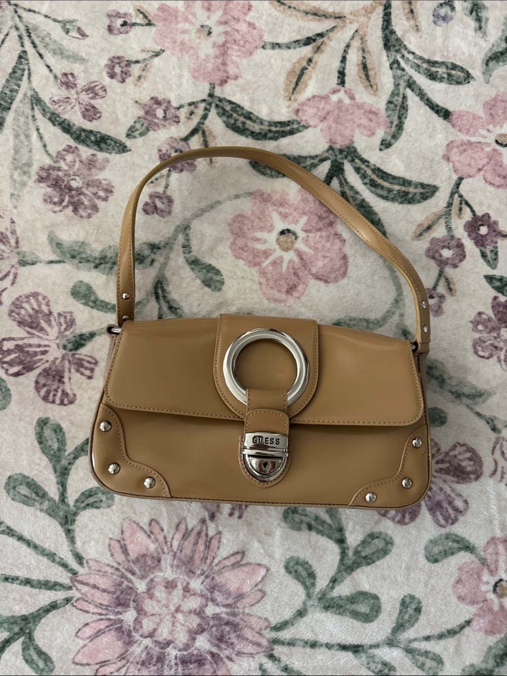 GUESS Tan Shoulder Bag with Silver Ring Accent